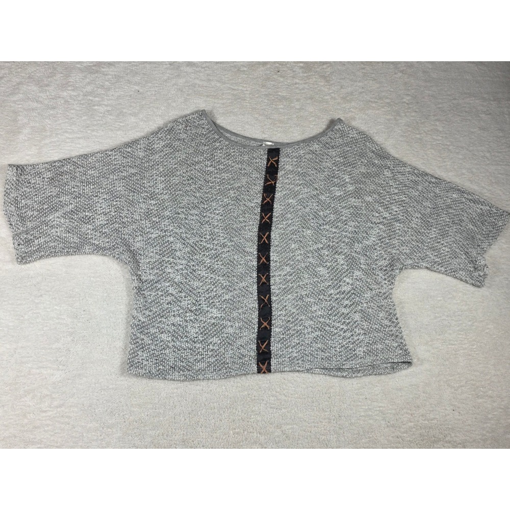 Page USA Knit Top Womens Small Grey Excellent Lace Up Batwing Sleeve Marled Boho